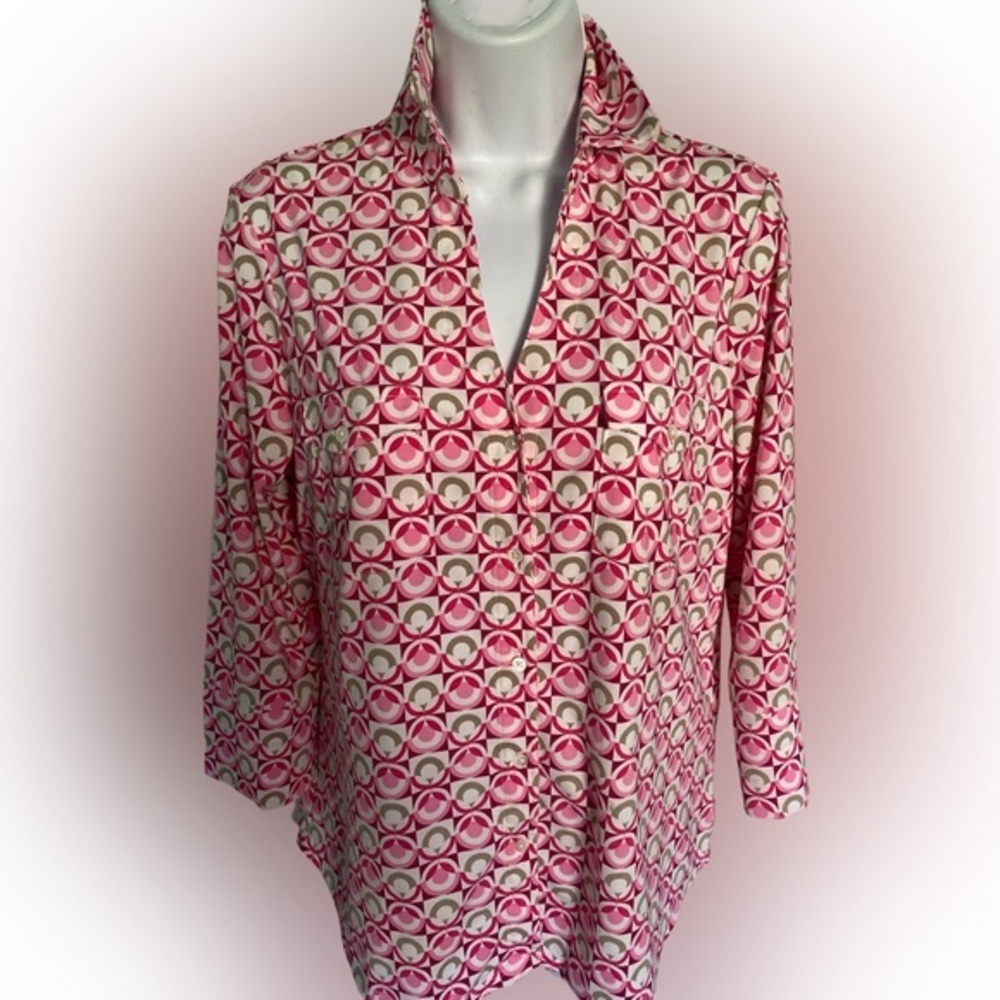 J Mclaughlin Button Down Top - M Red , Pink , Tau… - image 1
